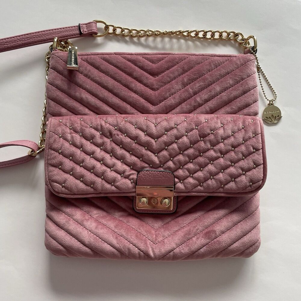 Big Buddha Blush Pink Velour Quilted Crossbody Purse with Adjustable Strap